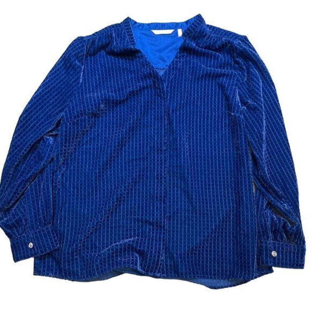 SOFT SURROUNDINGS Women's‎ Royal Blue Velvet Pixel Long Sleeve Blouse XL